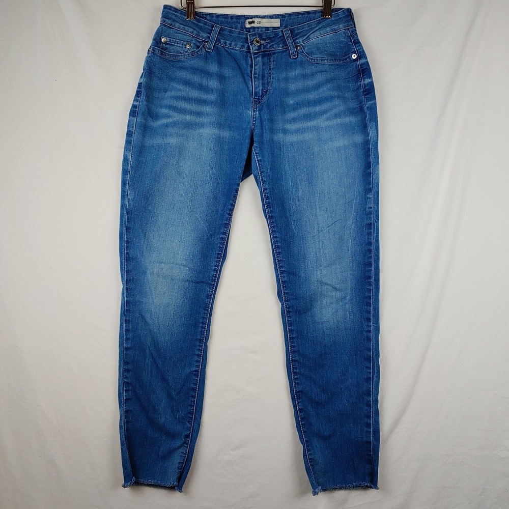 Levis 535 Jeans Womens 30x27 (Tagged 29x30) Blue Denim Cropped Raw Hem